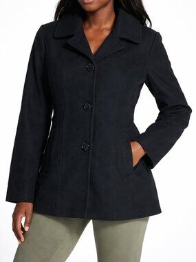 London Fog Peacoat Jacket Womens Large Black Wool Blend Pockets Lined